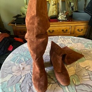 Via Spaga Genuine Suede Leather High Boots.. Cinnamon Brown